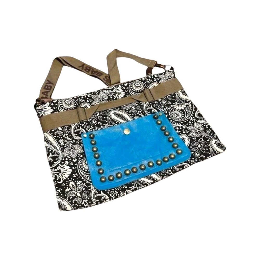 Kalencom Baby Black White Paisley Diaper Bag Turquoise Studded Pouch